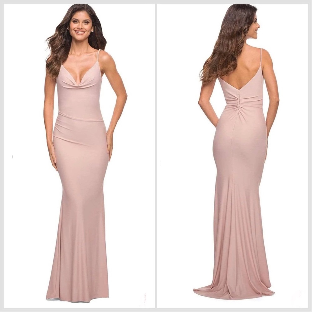 La‎ Femme Gown Size 4 Pink Cowl Draped Size 4 30626 Evening Wedding Prom